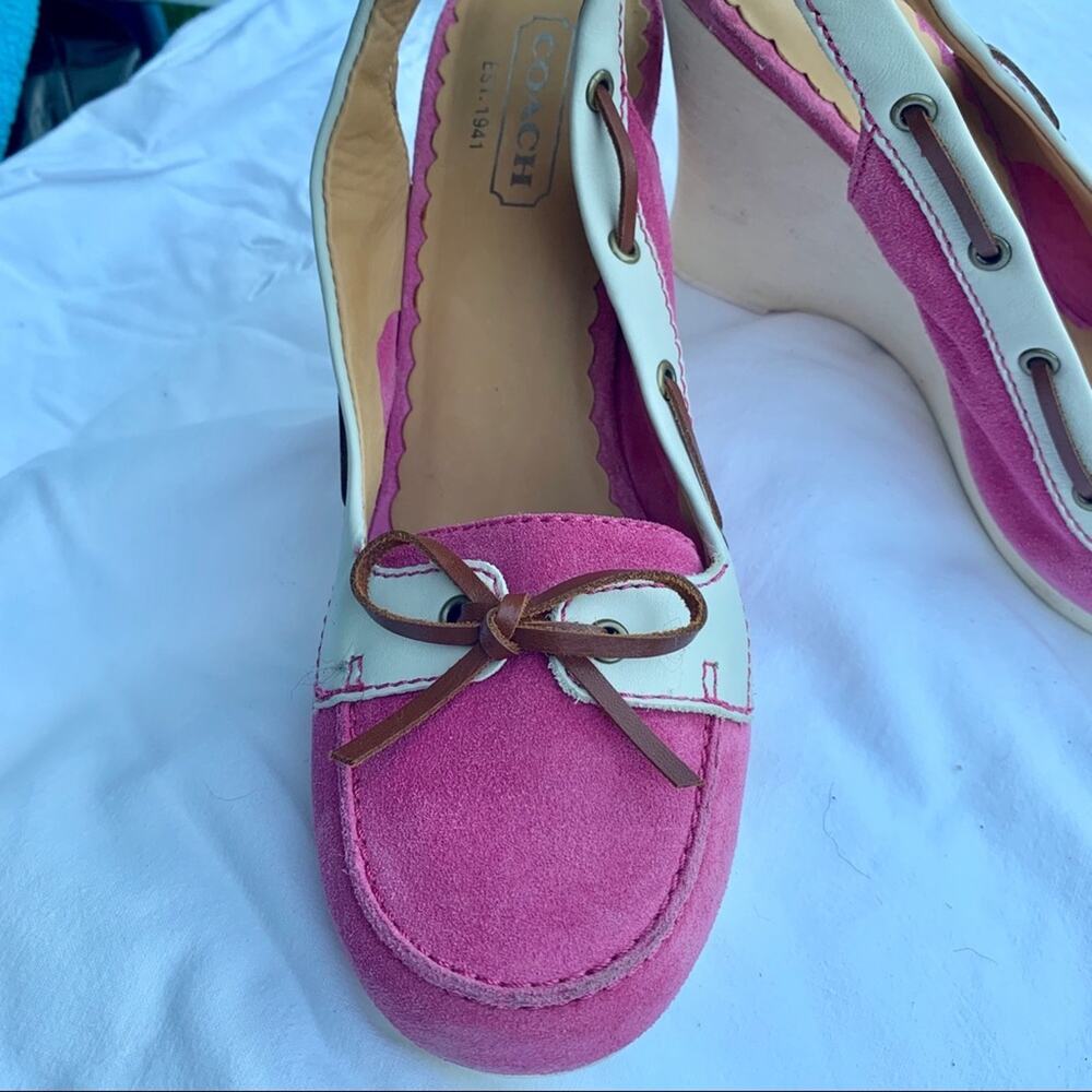 VINTAGE NEW COACH ATHENA HI WEDGE SUEDE MOCCASINS BOAT SHOES SLINGBACKS 8 - Picture 2 of 4